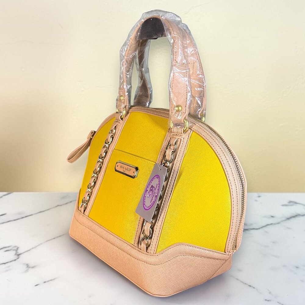 Sharif 1827 Vegan Leather Two-Toned Bowler Satchel Bag with Matching Pouch- New - Picture 5 of 16
